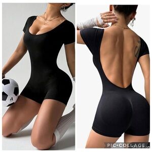 Romper Open Back Seamless Yoga Gym Workout Jumpsuit with scrunch butt size large